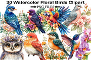 Watercolor Floral Birds Clipart, an Illustration by Black Bird Studio (Thumbnail 1 of 5)