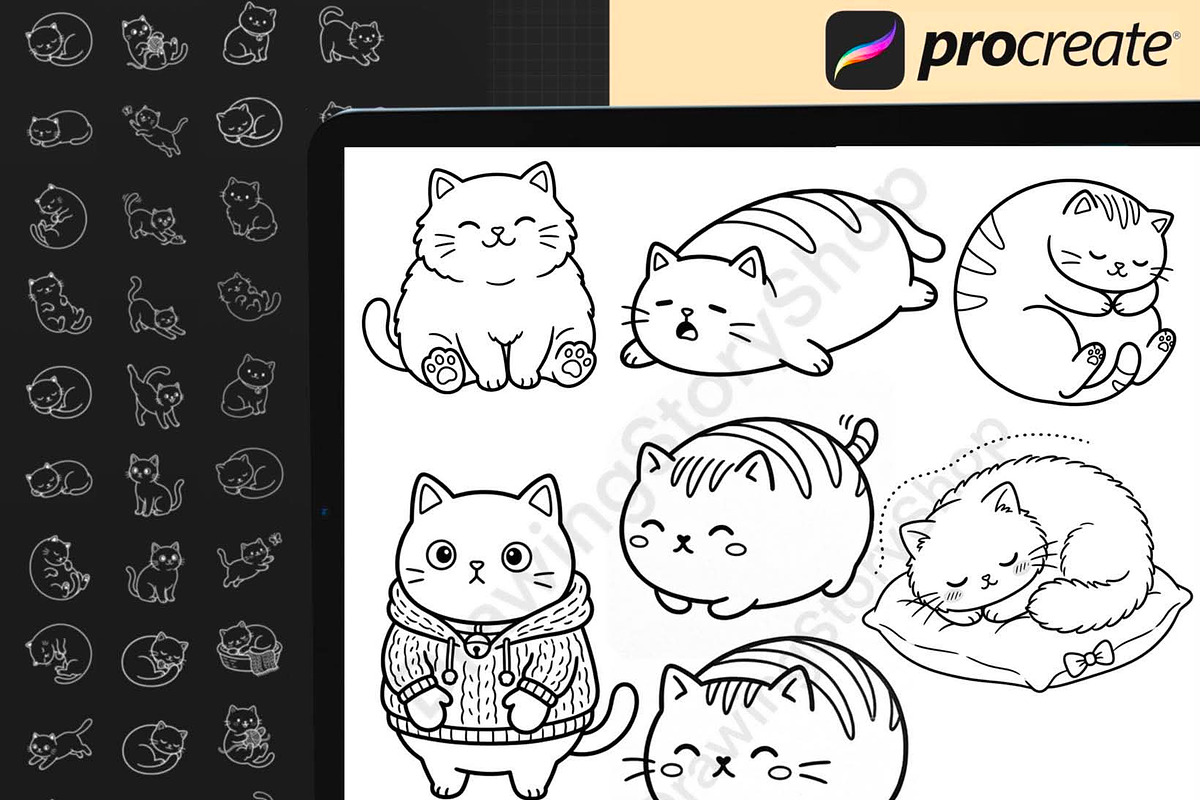 130 Kawaii Cat Procreate Stamps, a Brush Add-On by DrawingStoryShop (Photo 2 of 12)