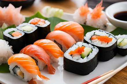 Sushi fish and rice Close up image, a Food & Drink Photo by ComfortQ
