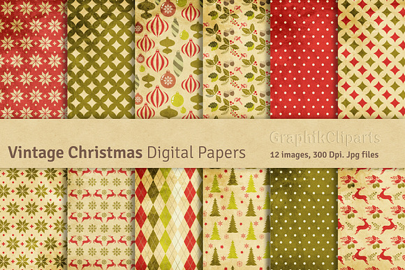 Vintage Christmas Digital Papers preview 4