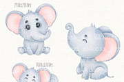Watercolor Baby Elephant Clipart, a Decorative Illustration by ekossa_art (Thumbnail 2 of 8)