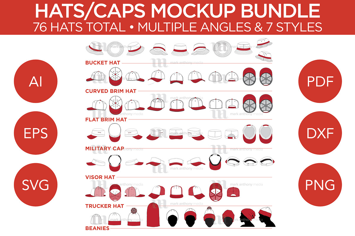 Hats/Caps Bundle - Template Mockup, a Hat Mockup by Mark Anthony Media (Photo 1 of 3)