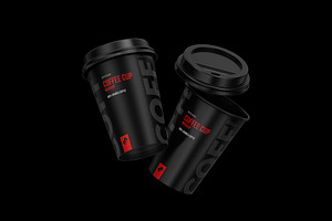 Two Flying Coffee, Tea Cups Mockup