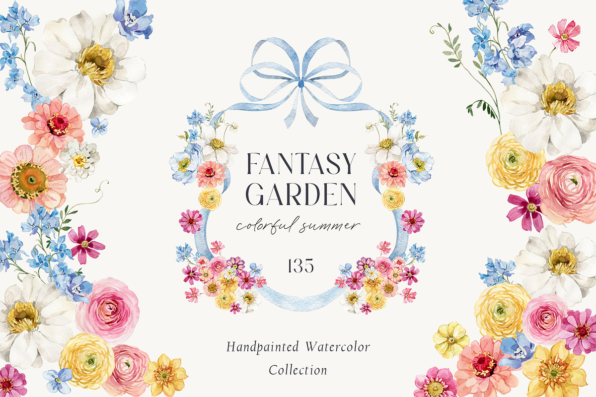 Fantasy Garden summer watercolor set, a Decorative Illustration by AleksaArt (Photo 1 of 20)