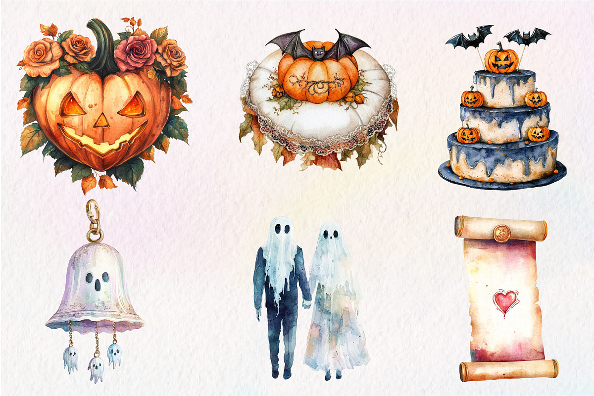 Pink Halloween Witch Wedding Clipart, an Illustration by CreationArt (Photo 3 of 5)