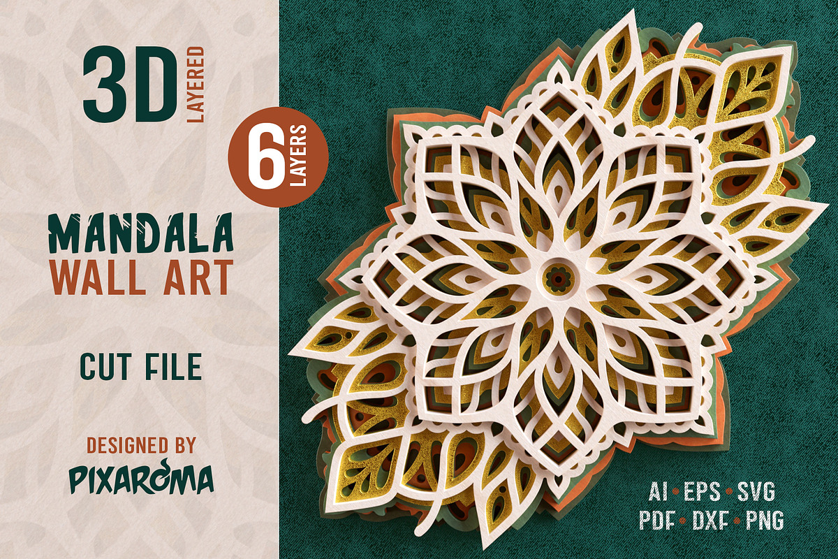 Mandala Wall Art 3D Layered Cut File, an Illustration by pixaroma