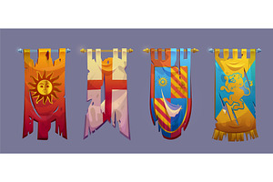 Medieval game banners hanging on, an Object Illustration by art PVP - market