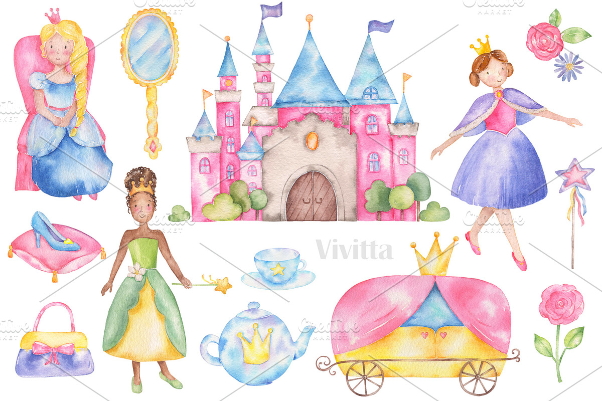 Princess world watercolor clipart, an Animal Illustration by Vivitta (Photo 2 of 4)