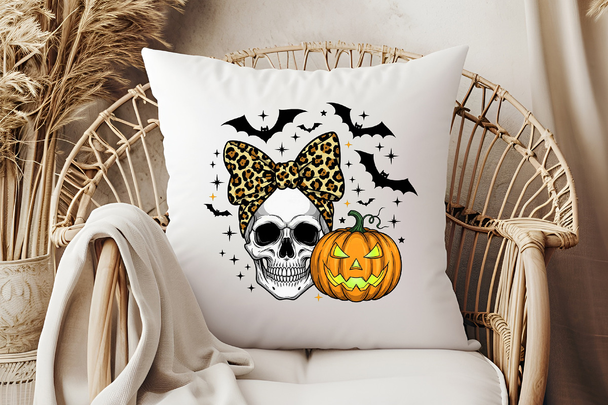 Skull With Bow,Pumpkin Halloween PNG, an Illustration by Libby Wishes (Photo 3 of 6)