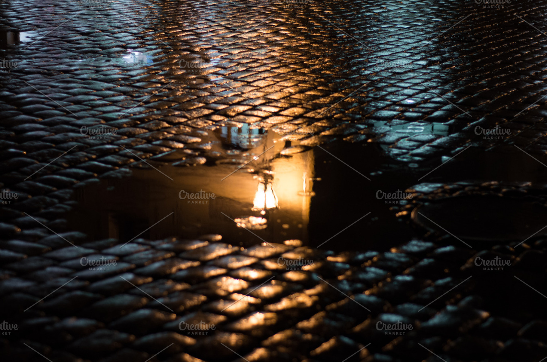 Rainy Evening Containing Reflection Upside Down And Lantern