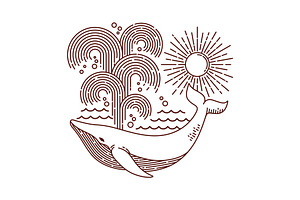 Great whale line illustration, an Animal Illustration by gunaonedesign