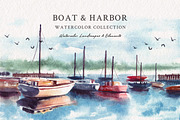 Watercolor Boat & Harbor, an Illustration by Yorda Studio (Thumbnail 1 of 11)