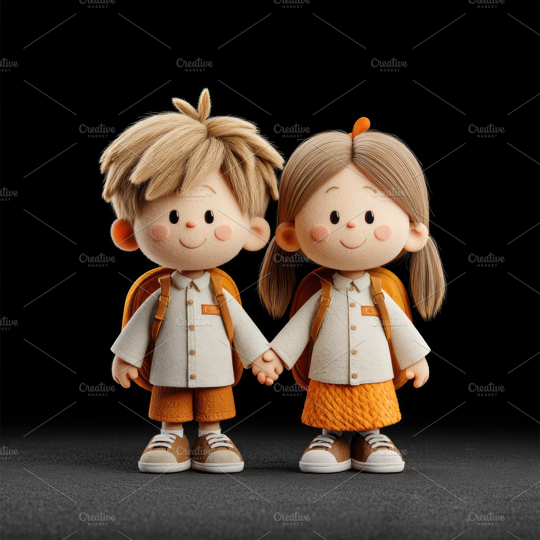 Cute cartoon school kids, smiling boy and girl with backpacks ho, a School & Education Photo by José Manuel Gelpi