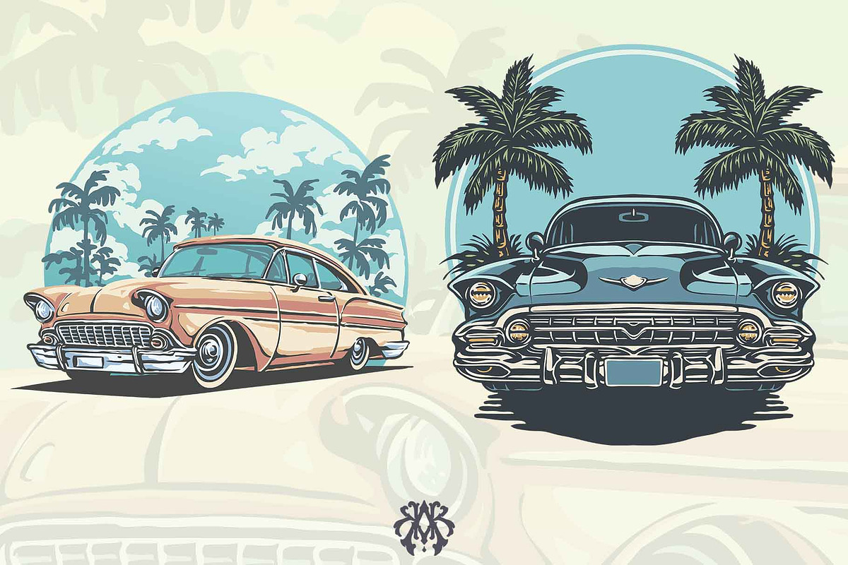 Retro Classic Car & Motorcycle, a Seasonal Illustration by Krizvector Artwork Shop (Photo 2 of 4)