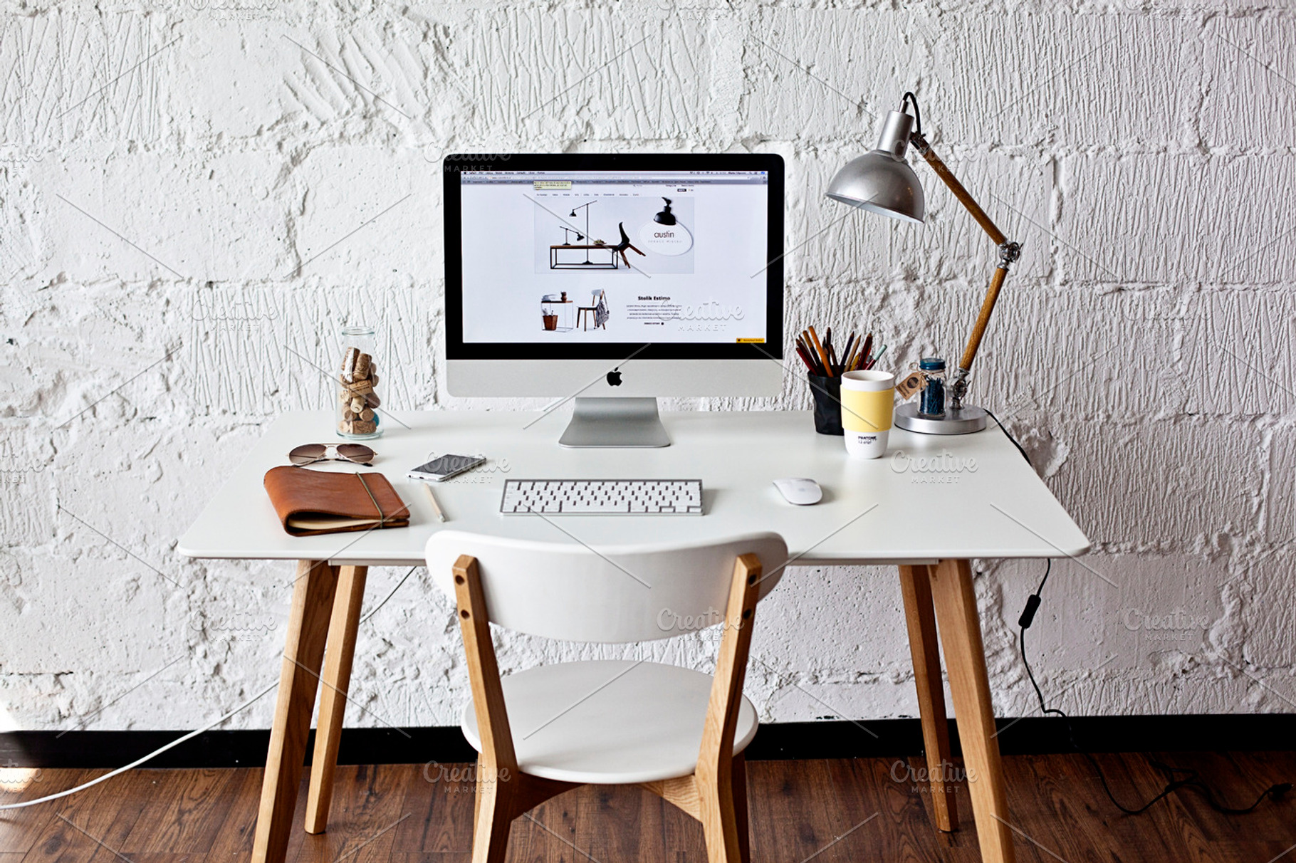White workspace with imac  photo stock photo containing imac and wordpress, a Business Photo by show it better