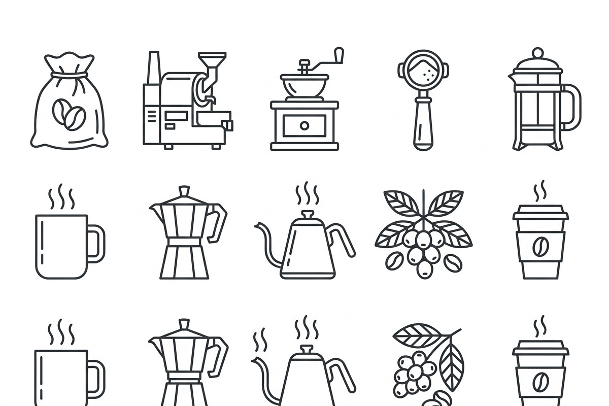 Bundles Set Coffee Roastery Icons, an Outline Icon by adenpinkstore (Photo 3 of 12)