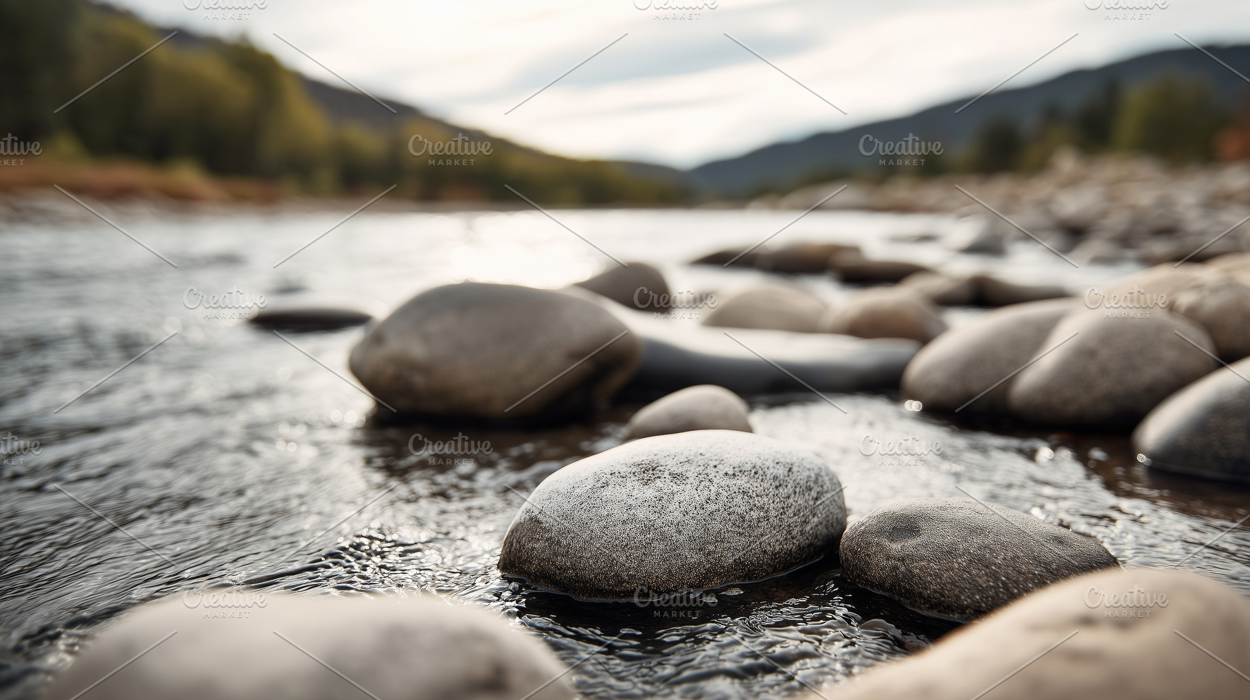 Mountain river with smooth stones in, a Nature Photo by MistyDay