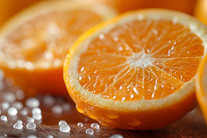 Close-up of freshly cut orange slices with glistening juice and, a Food & Drink Photo by ImageMir