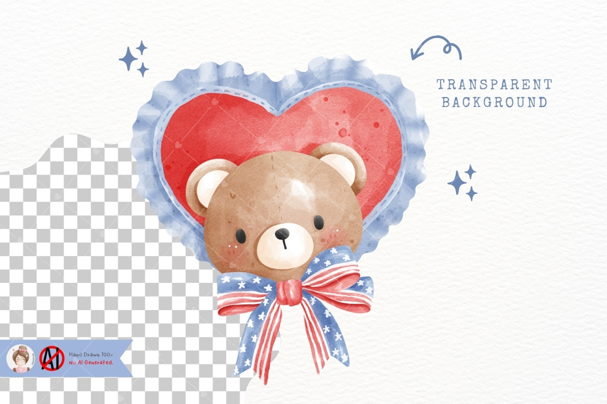 Coquette 4th of July Bear png, an Animal Illustration by Chonnieartwork (Photo 3 of 4)