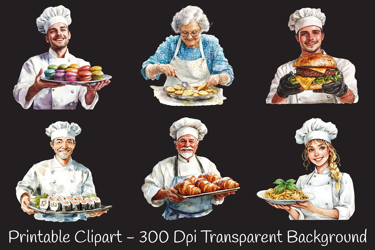 Chef Watercolor Cliparts, an Illustration by RobertsArt (Photo 3 of 7)