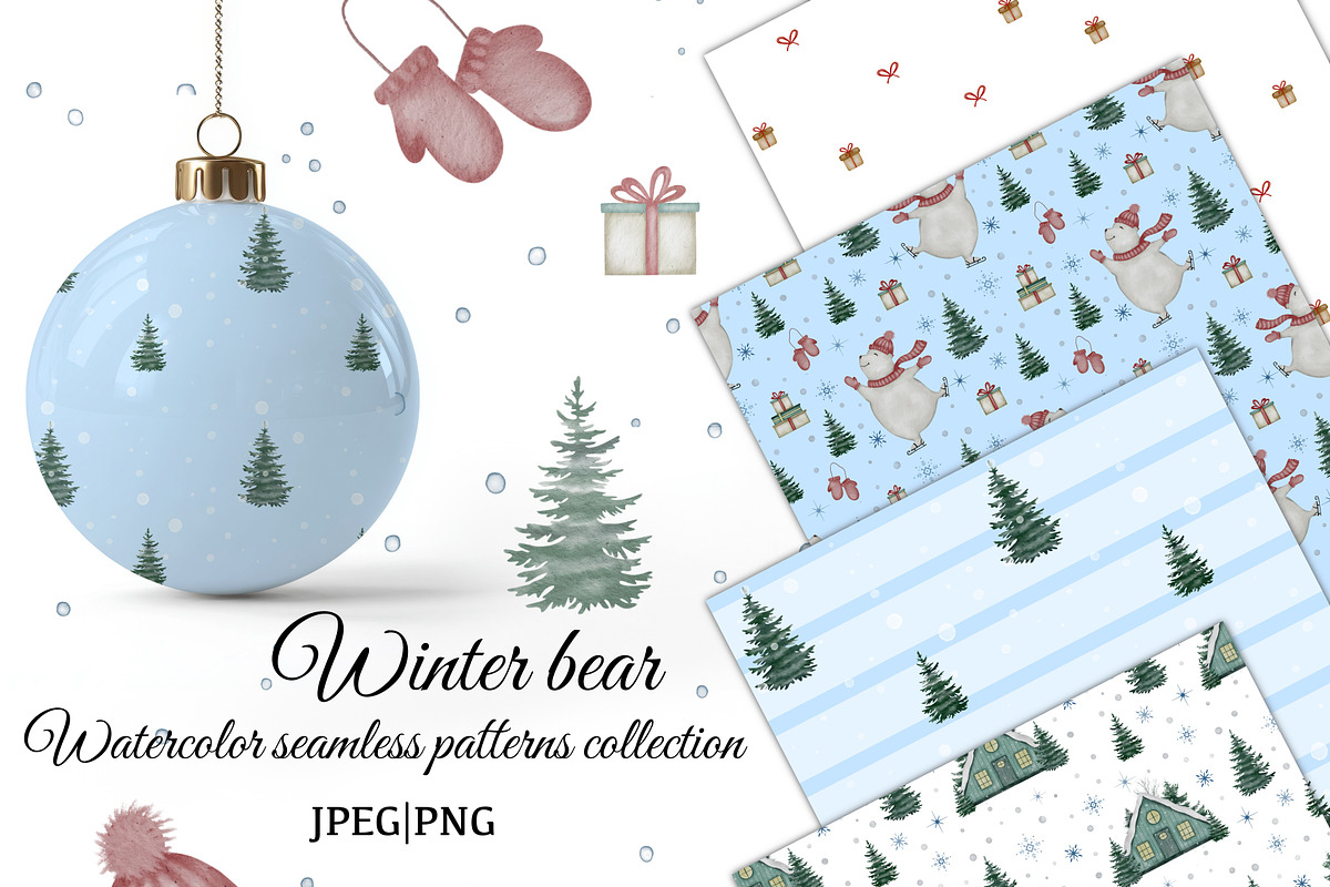 Winter Bear Seamless Patterns Set, a Pattern Graphic by ZabolotnaArt (Photo 1 of 5)