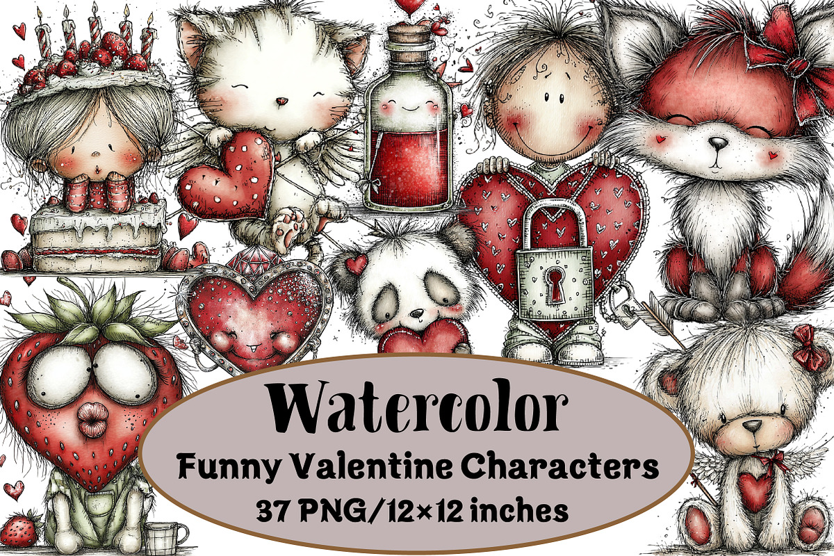 Funny Valentine Characters Clipart, an Illustration by Design Market (Photo 1 of 3)
