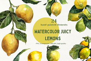 Watercolor Juicy Hand-Painted Lemons