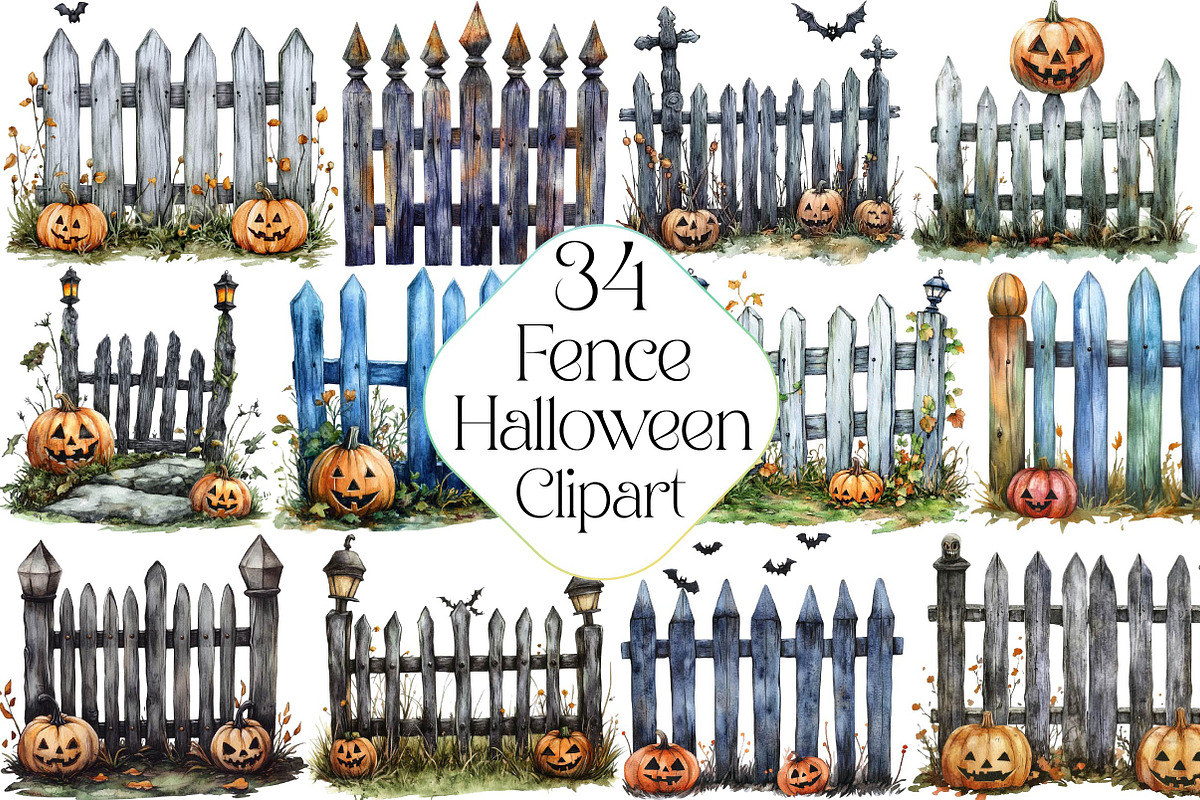 Watercolor Halloween Fence Clipart, an Illustration by DreamPrint404 (Photo 1 of 5)
