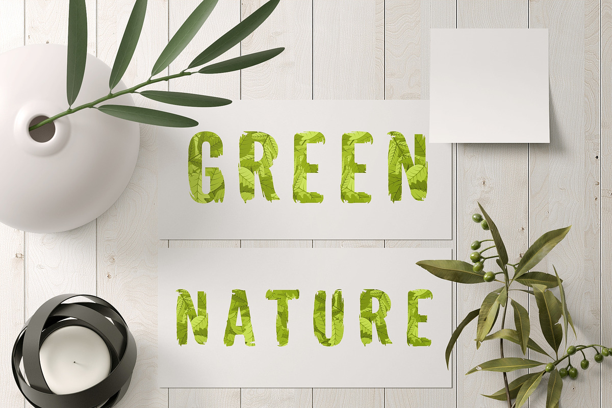 Green Leaves Alphabet [Vector], an Object Graphic by Chuhastock (Photo 8 of 8)