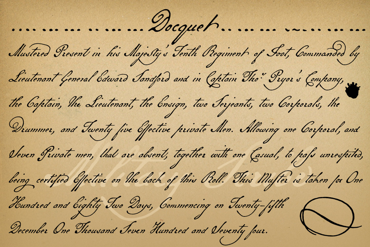 Military Scribe, a 1700s cursive font preview 5