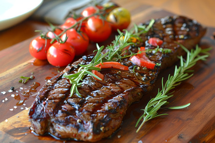 A blade steak sits on a cutting boar, a Photo by Iftikhar Alam
