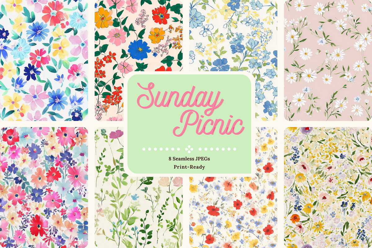 Sunday Picnic Ditsy Floral Patterns, a Pattern Graphic by Ninterints (Photo 1 of 15)