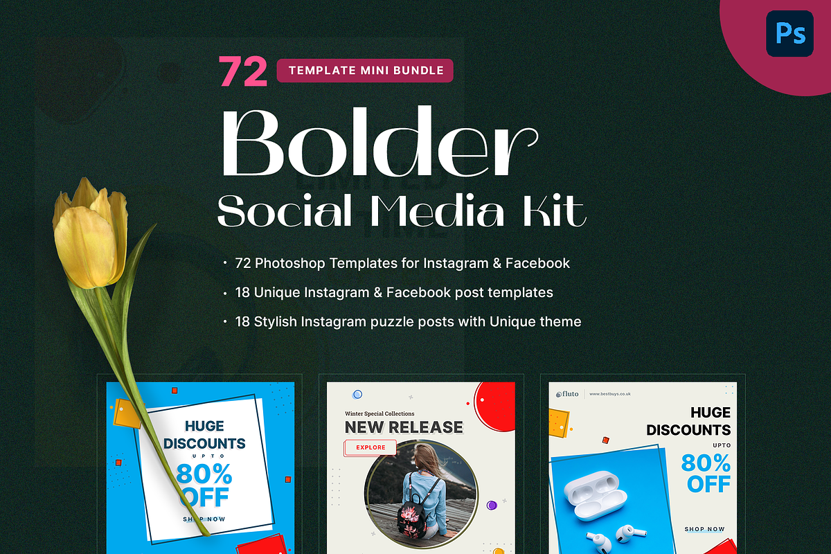 Bolder Social Media Kit +Puzzle Post, a Social Media Template by Fluto Creative Studio (Photo 1 of 9)