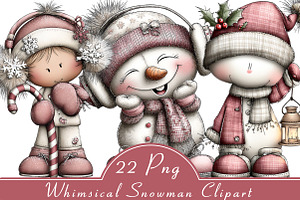 Whimsical Snowman Clipart, an Illustration by Libby Wishes