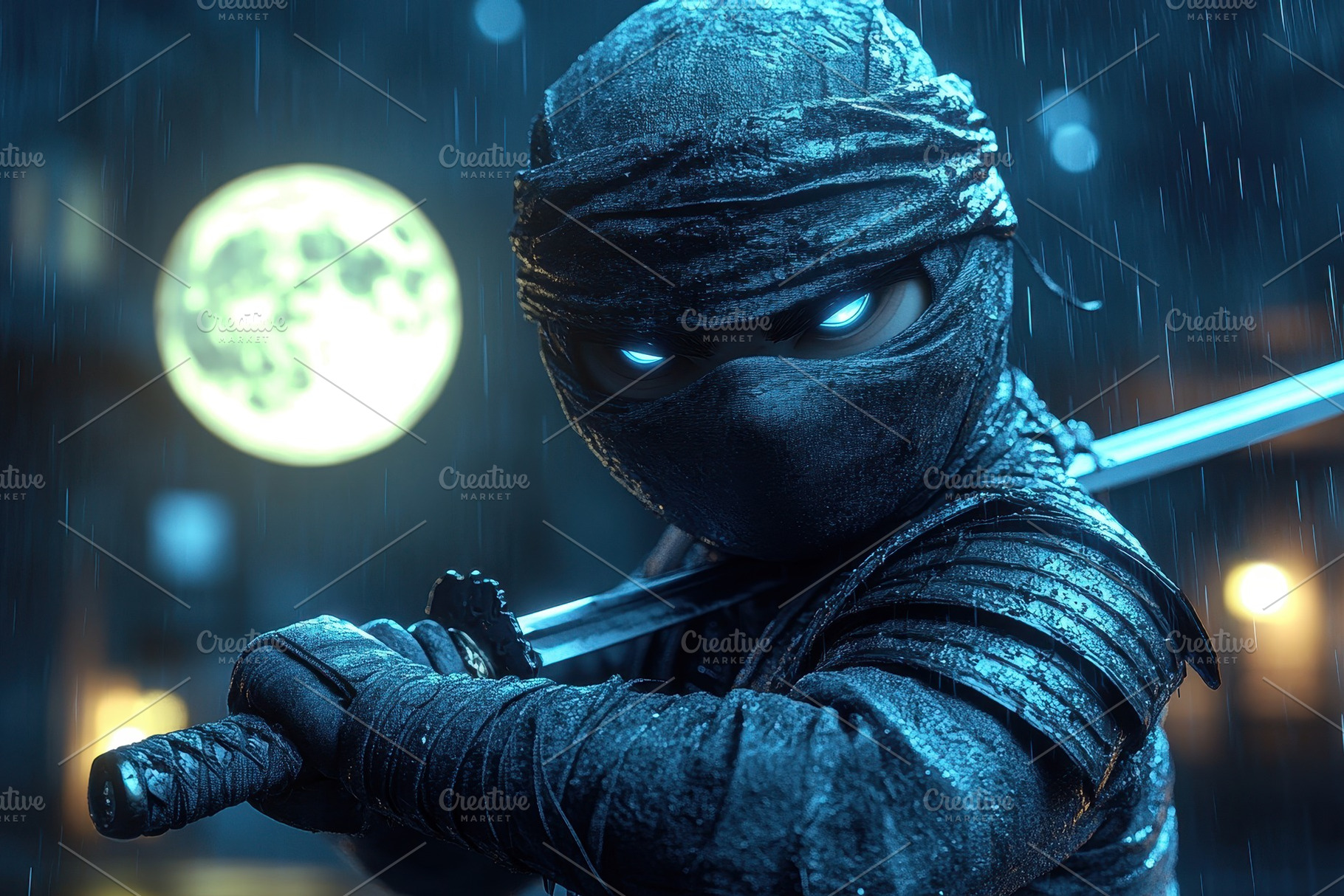 Mysterious ninja stands ready under, a Photo by Tanuart