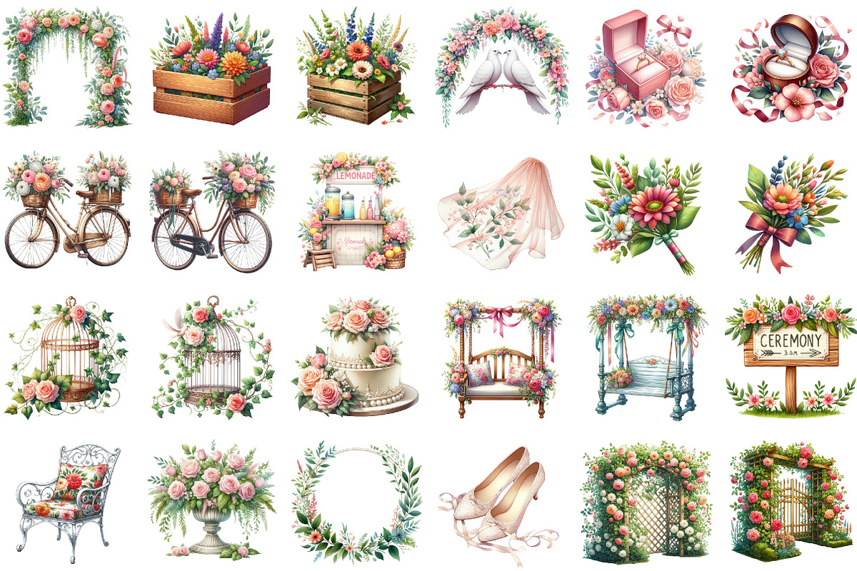 Summer Garden Wedding Set Clipart, an Illustration by Sublimation Artist (Photo 2 of 6)