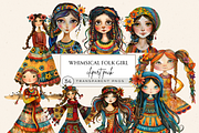 WHIMSICAL FOLK GIRL CLIPART PACK, a Person Illustration by Daring Digies (Thumbnail 1 of 9)