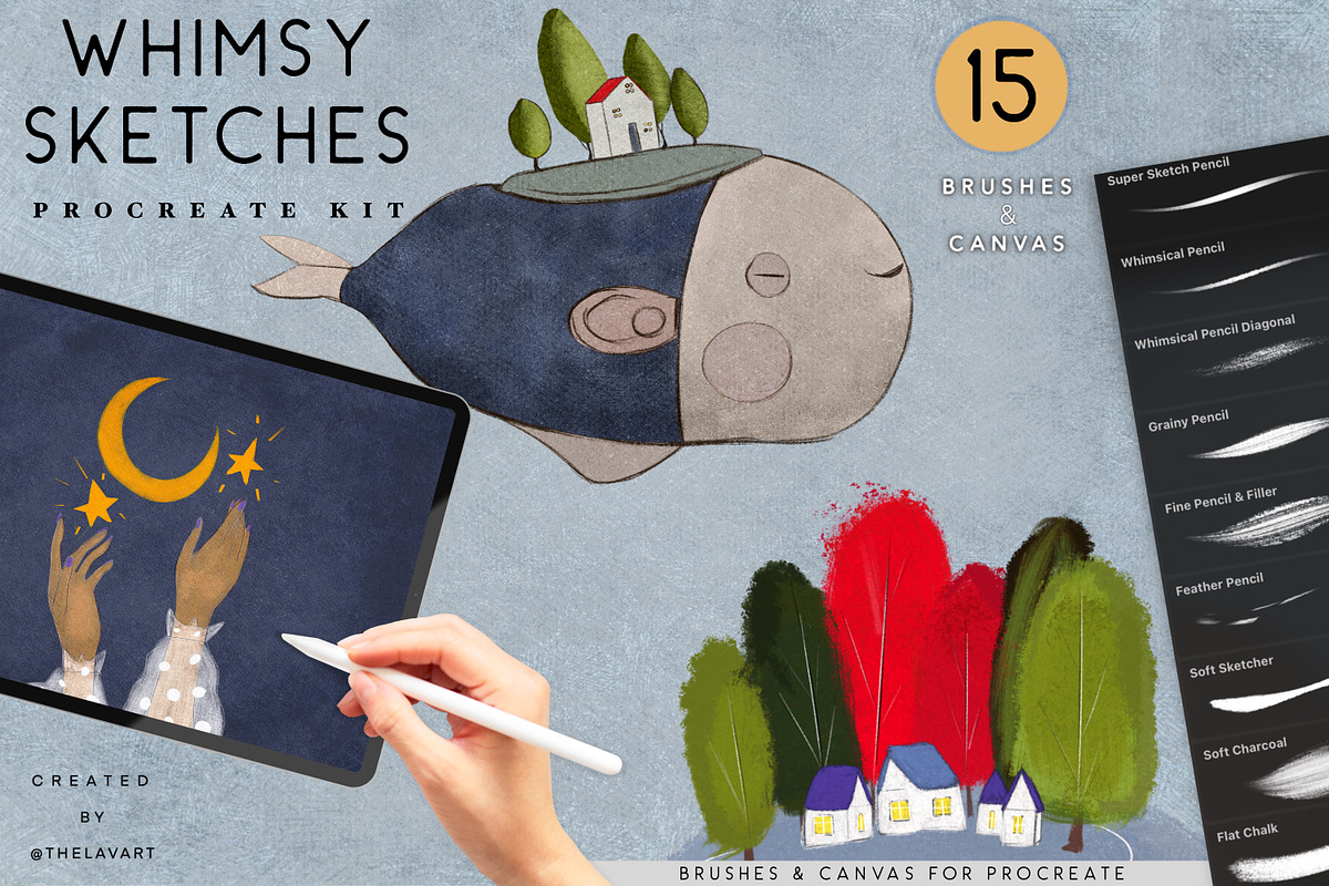 Whimsical Sketch Procreate Set, a Brush Add-On by Liquid Amethyst Art (Photo 1 of 5)