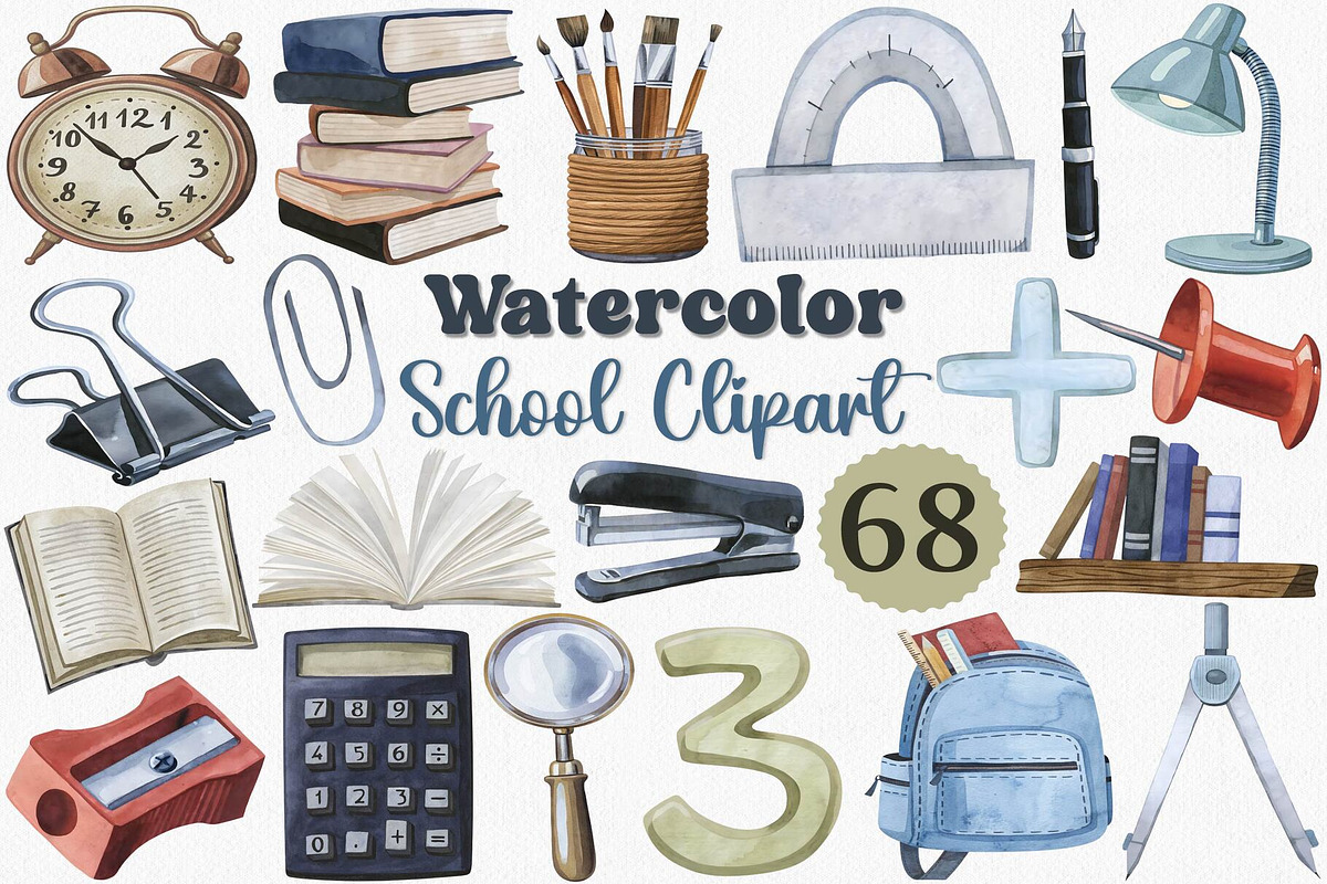 Watercolor School Clipart Set, an Illustration by CropUp Creative (Photo 1 of 4)
