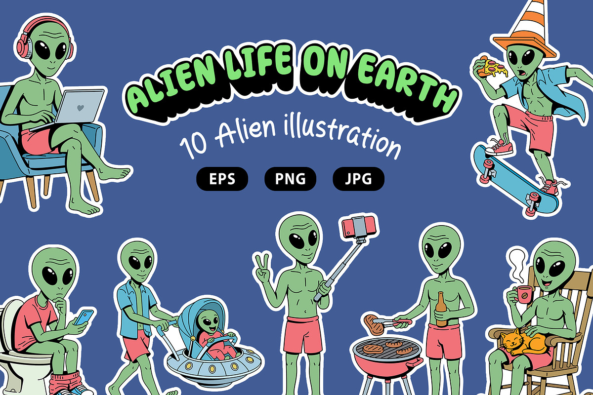Alien life on earth 10 illustrations, a Person Illustration by gunaonedesign (Photo 1 of 13)
