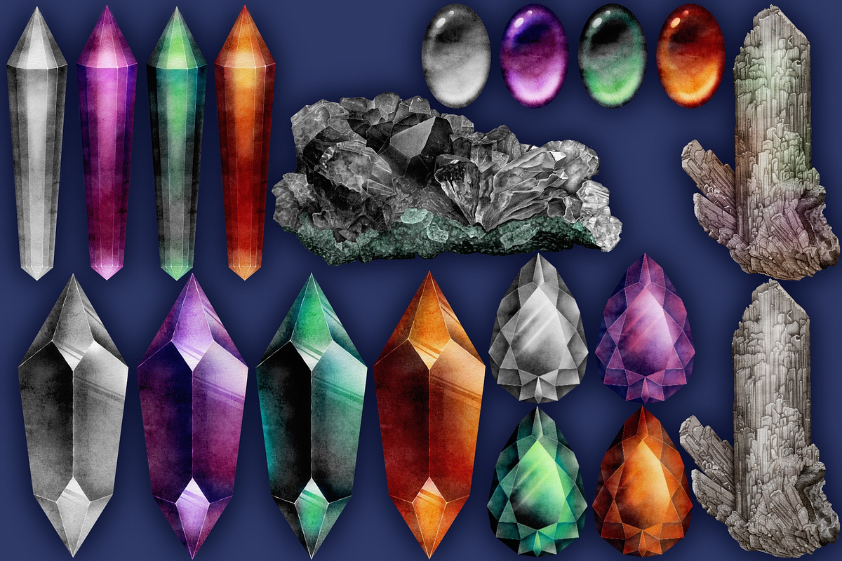 Crystal Magic, Dark clip art set., a Seasonal Illustration by Happy Sloth Graphics (Photo 4 of 18)