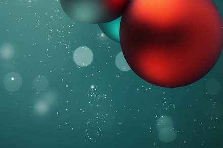 Christmas red and green matte ornaments on teal green background, a Photo by Dvoevnore photos