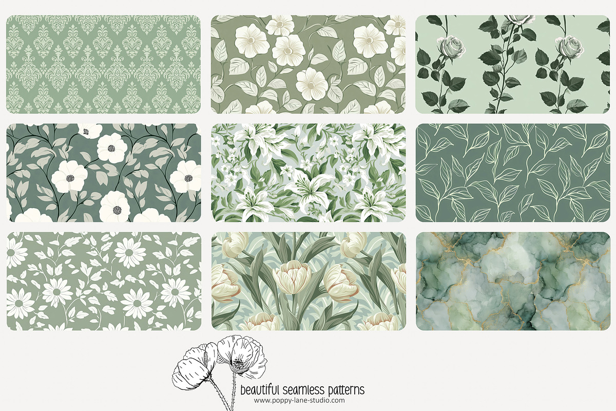 70 sage green seamless pattern, a Pattern Graphic by Poppy Lane Studio (Photo 4 of 10)