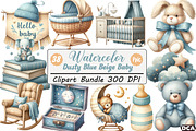 Dusty Blue Beige Baby Nursery Png, an Illustration by DreamCafeArt (Thumbnail 1 of 8)