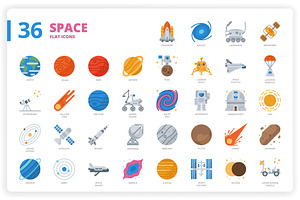 36 Space Icons X 3 Styles