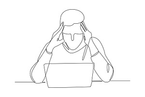 Continuous line - Exhausted Headache, a Person Illustration by Distrologo