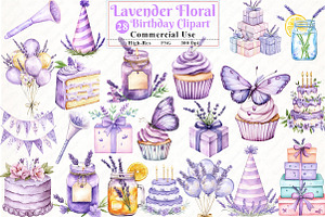 Lavender Floral Birthday Clipart, an Illustration by Watercolor design