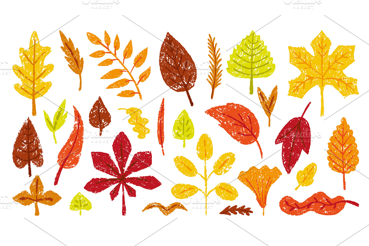 Crayon drawing autumn leaves. Leaf, an Illustration by Valerie Bodnar