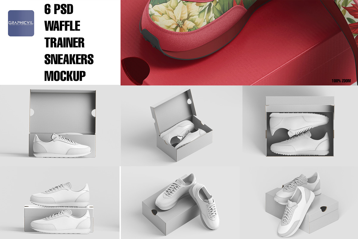 Trainer Sneakers Mockup, 6 PSD, an Advertising Mockup by GraphicVil (Photo 3 of 9)