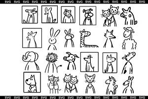 SVG cartoon big set of cute doodle, an Animal Illustration by SketchArtStudio